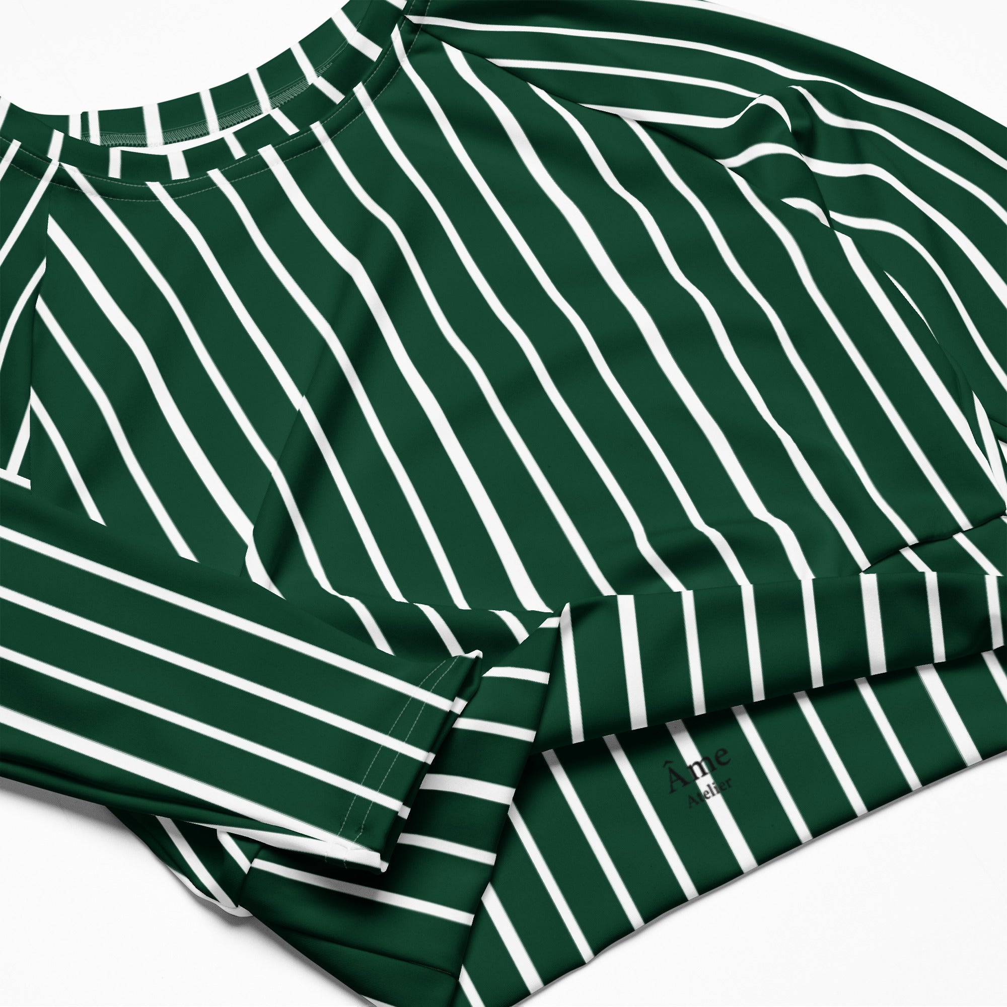 Details of Le Rayé striped crop top in abyss green