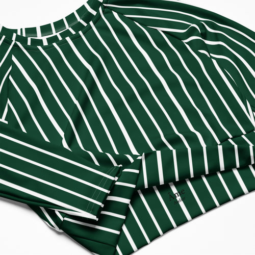 Details of Le Rayé striped crop top in abyss green