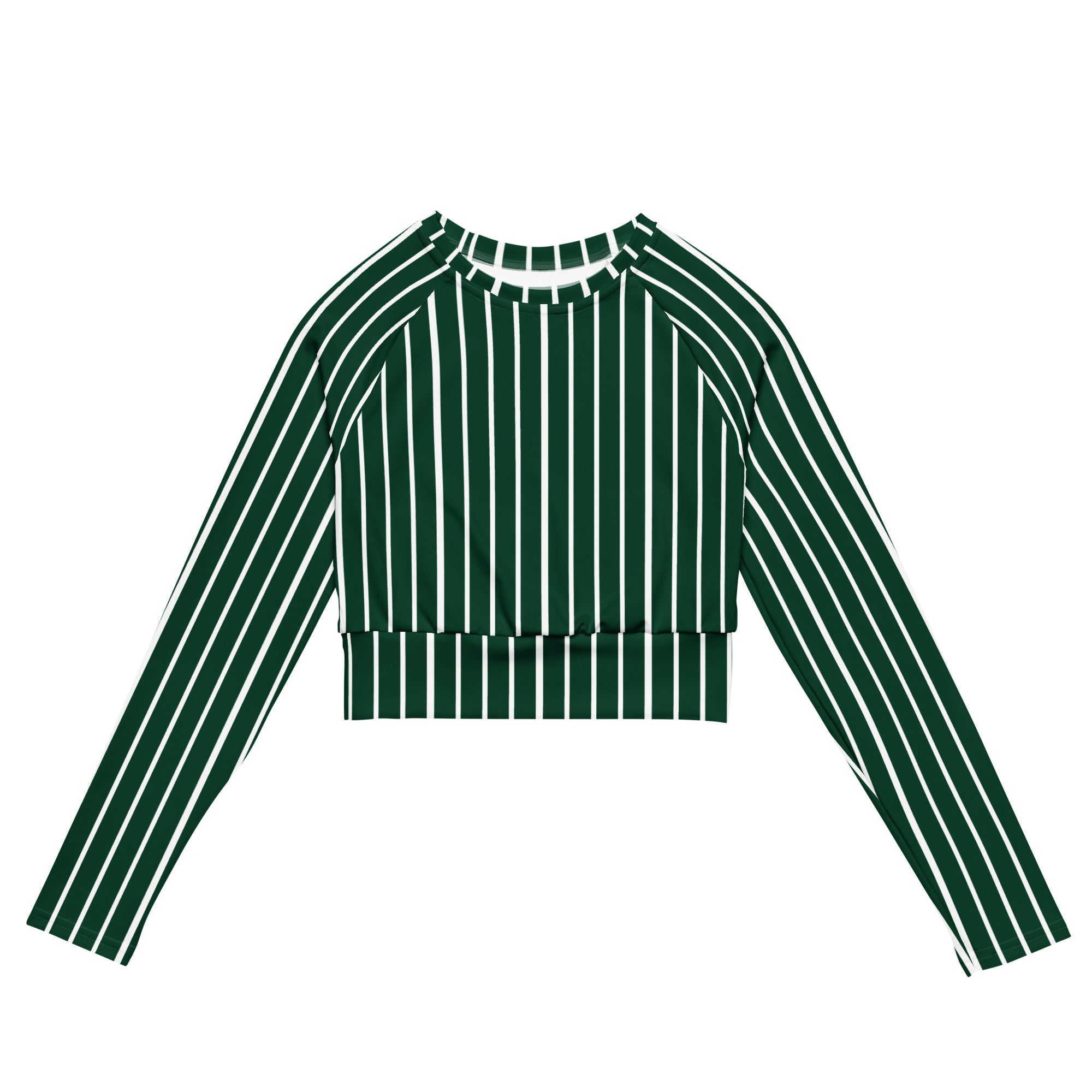 Front view of Le Rayé striped crop top in abyss green