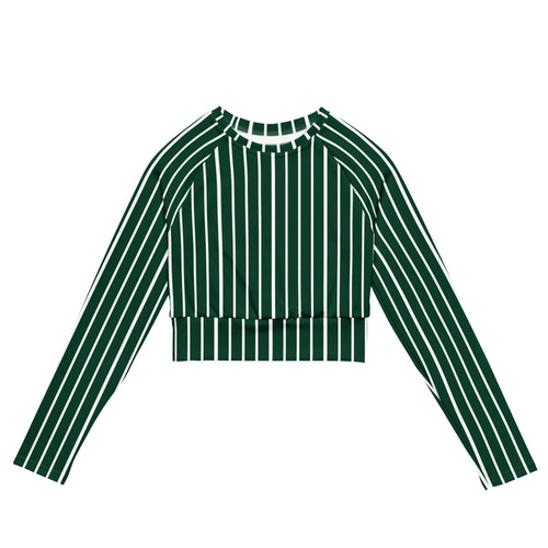 Front view of Le Rayé striped crop top in abyss green
