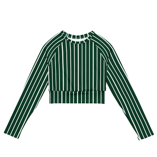 Front view of Le Rayé striped crop top in abyss green