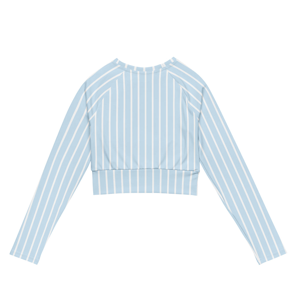 Back view of Le Rayé striped crop top in frozen blue