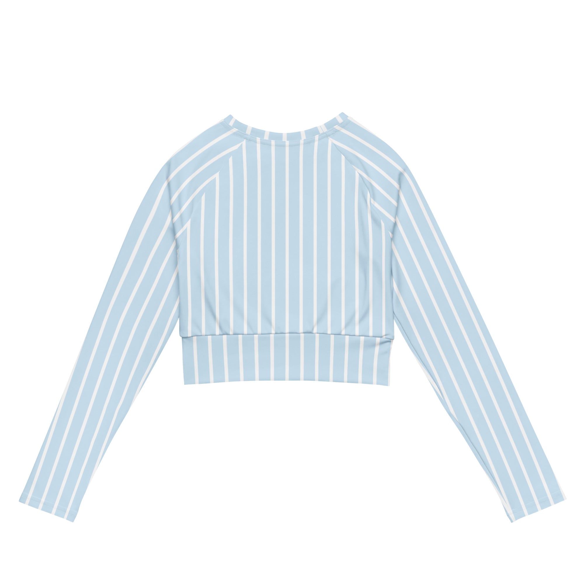 Back view of Le Rayé striped crop top in frozen blue