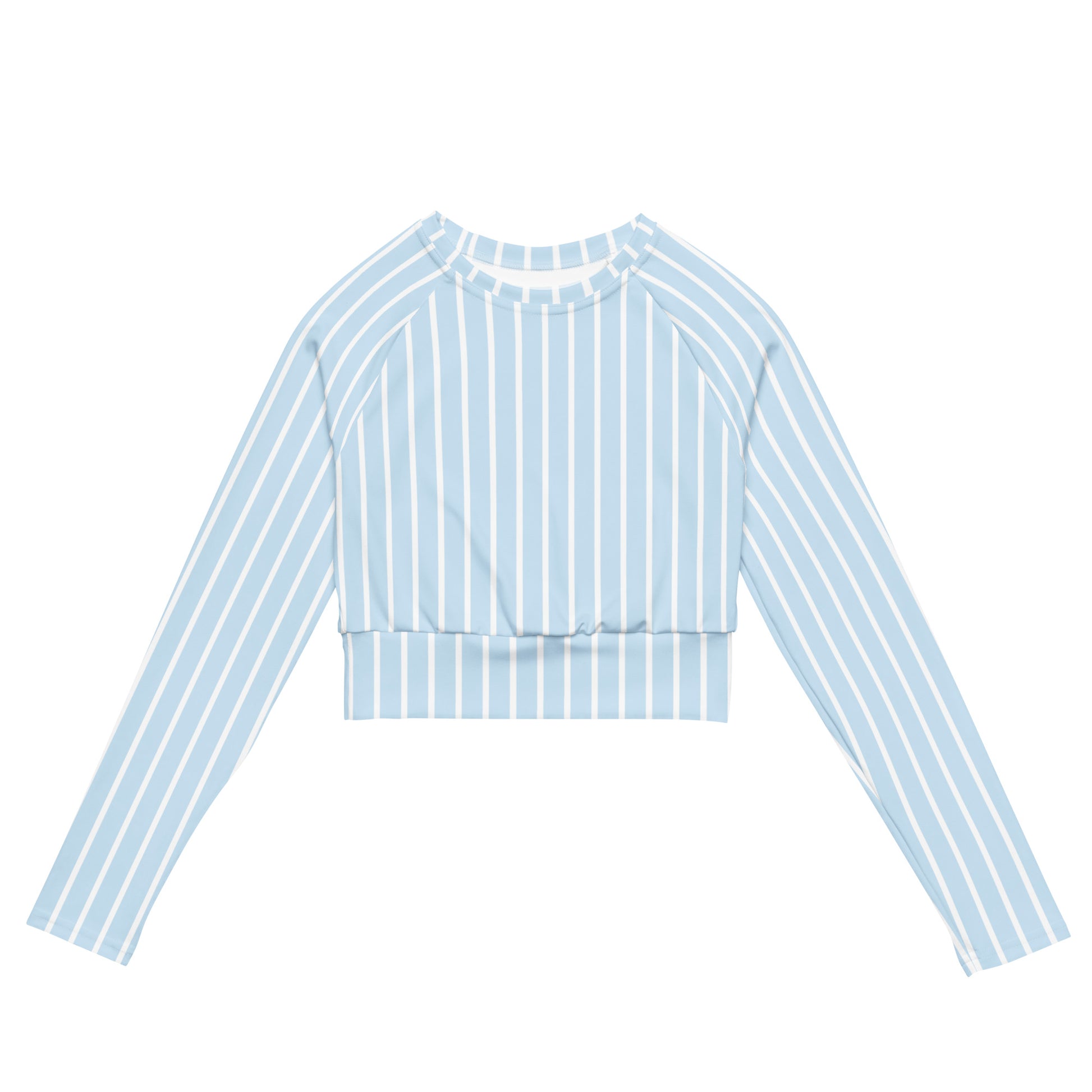 Front view of Le Rayé striped crop top in frozen blue