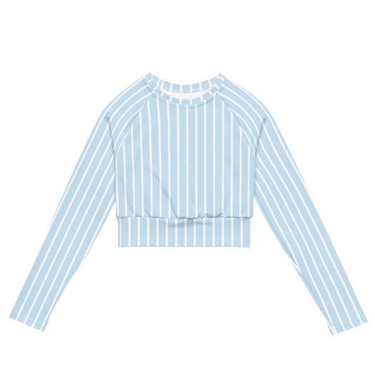 Front view of Le Rayé striped crop top in frozen blue