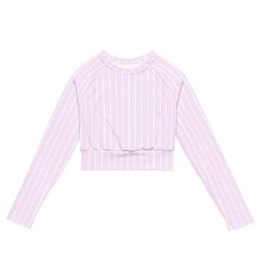 Front view of Le Rayé striped crop top in powder pink
