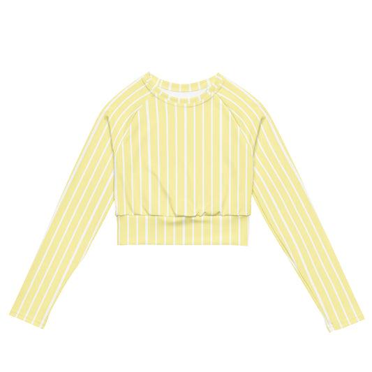 Front view of Le Rayé striped crop top in soft yellow