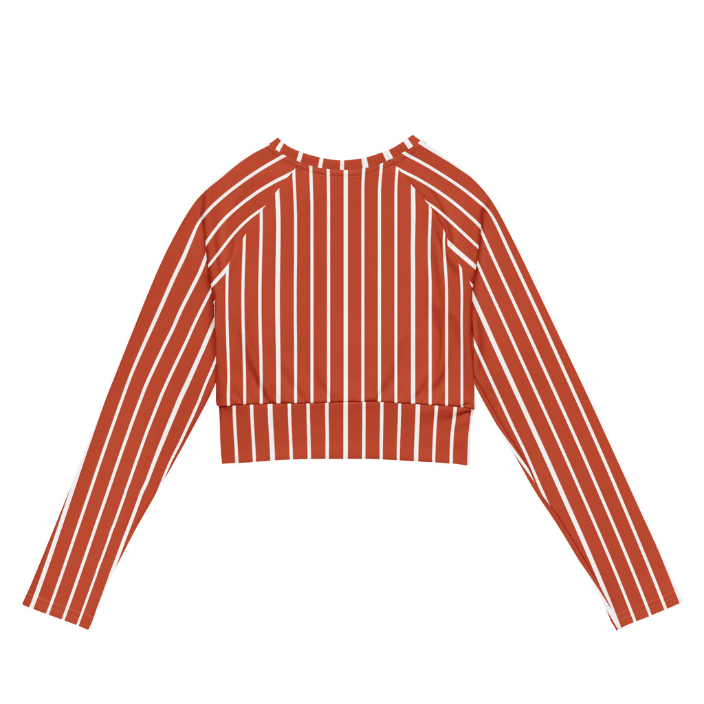 Back view of Le Rayé striped crop top in terracotta