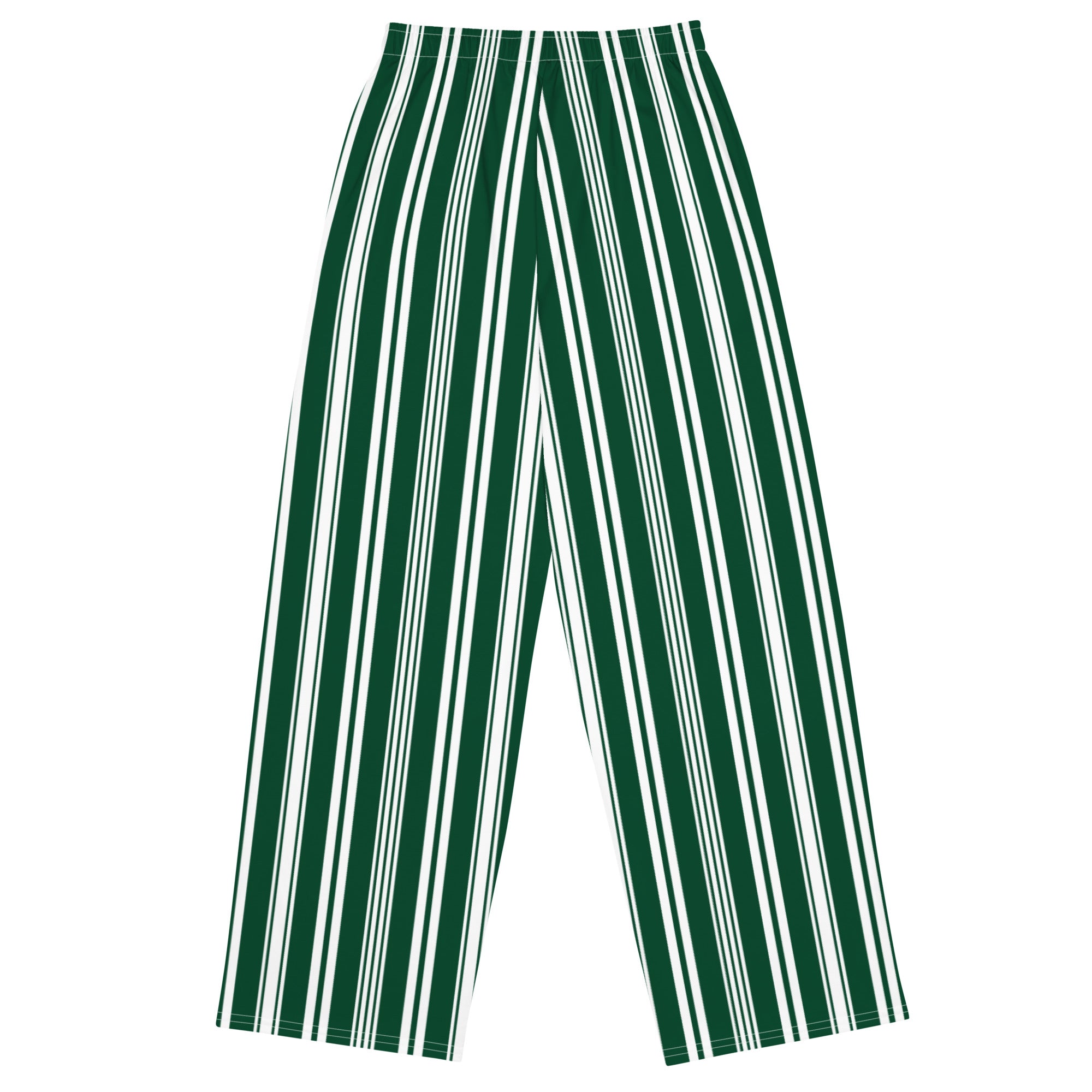 Back view of Le Rayé light striped trousers in abyss green