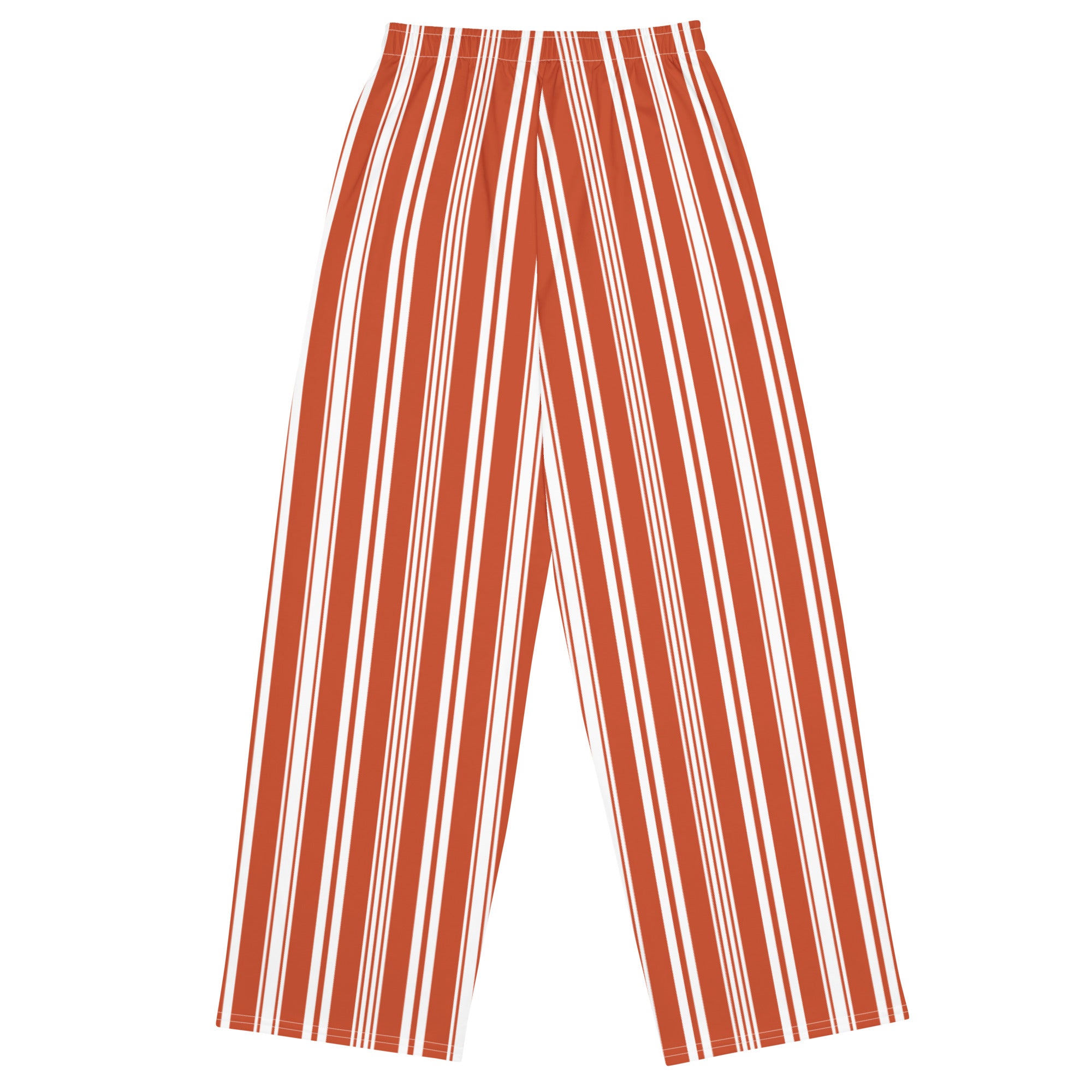 Back view of Le Rayé striped light trousers in terracotta