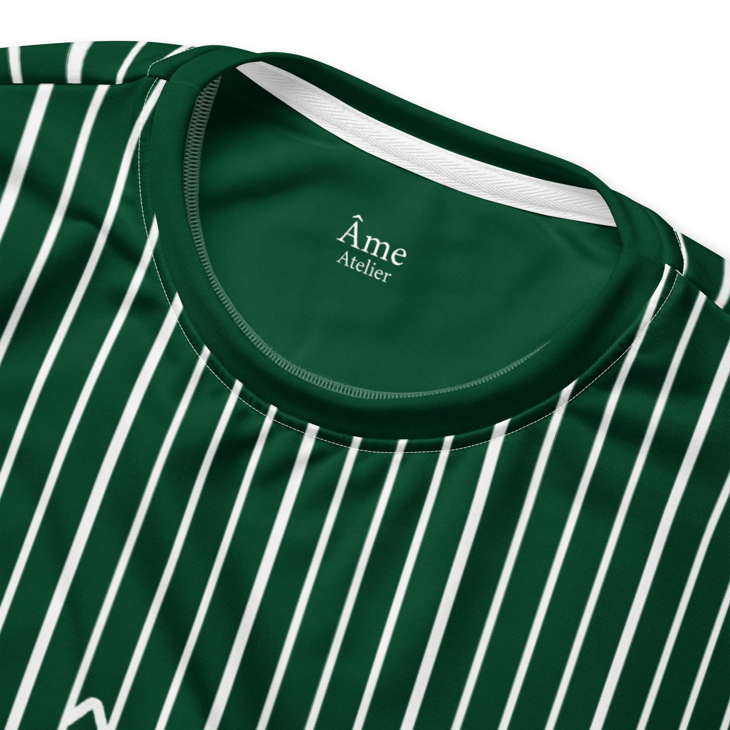 Close up of Le Rayé striped sweatshirt in abyss green