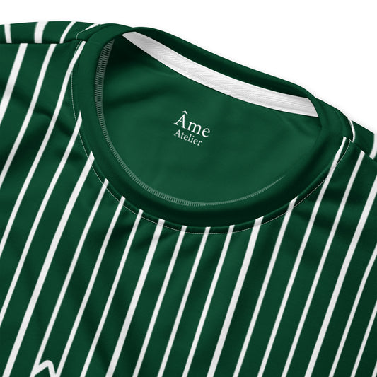 Close up of Le Rayé striped sweatshirt in abyss green