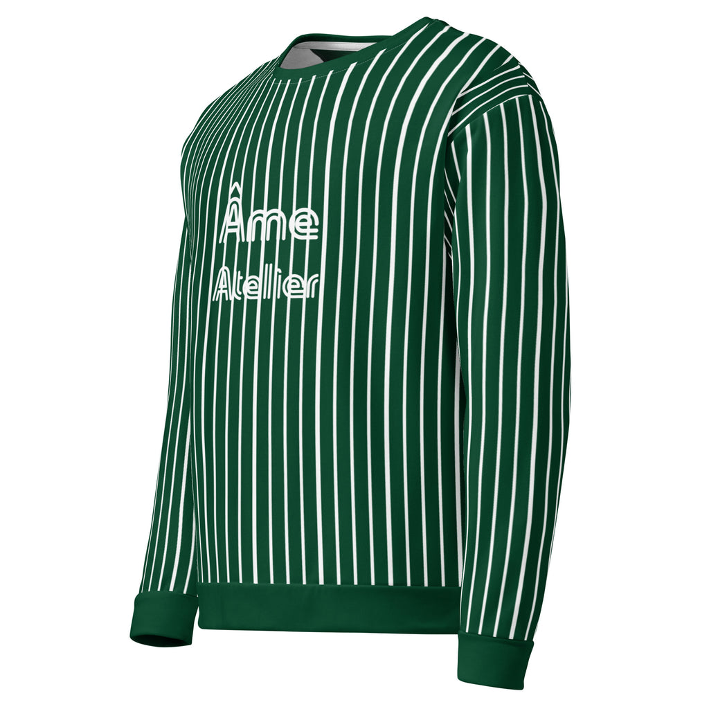 Side view of Le Rayé striped sweatshirt in abyss green