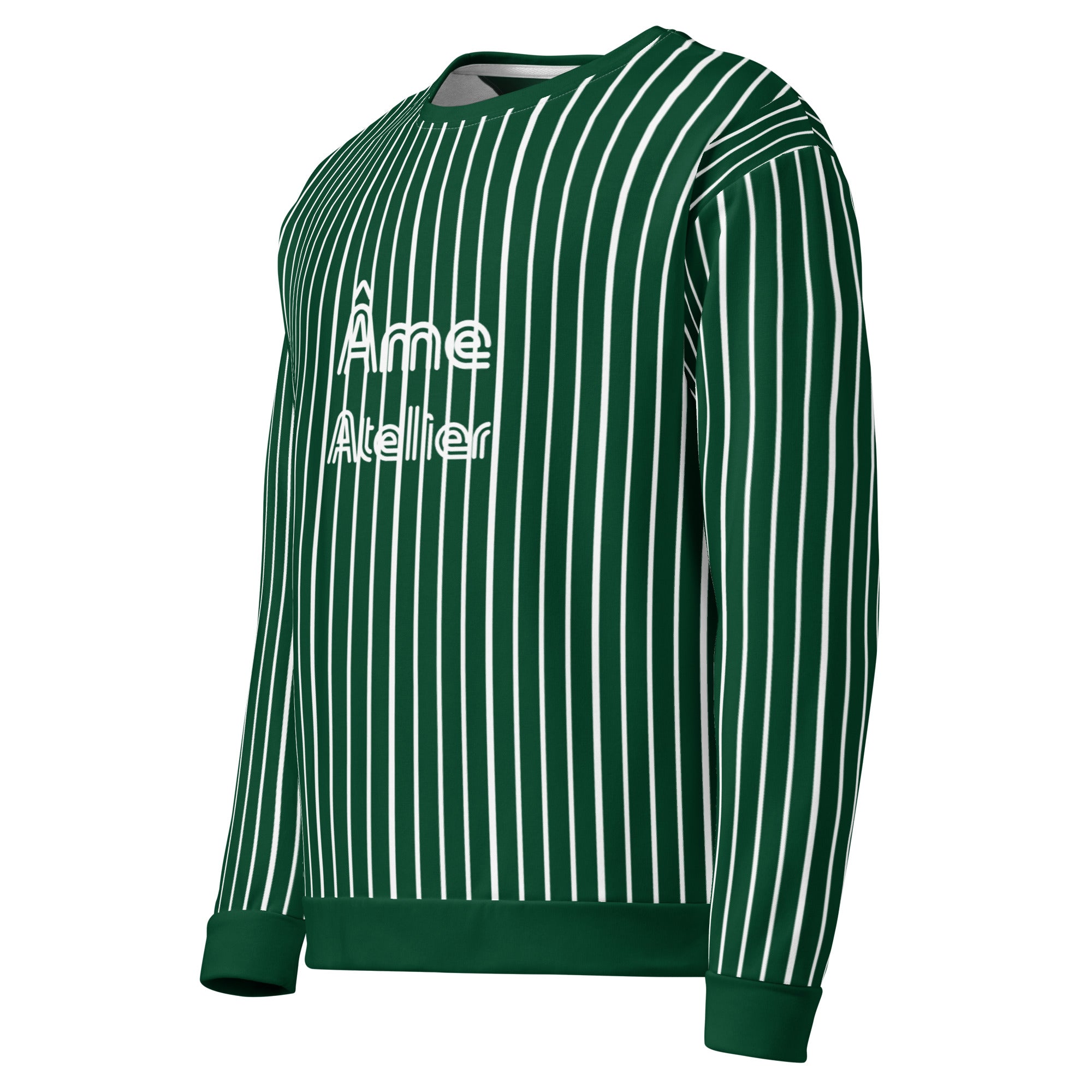 Side view of Le Rayé striped sweatshirt in abyss green