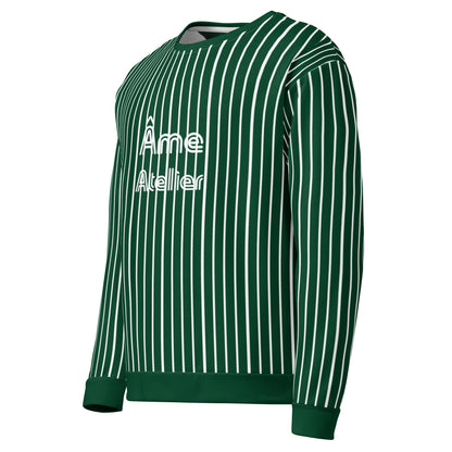 Side view of Le Rayé striped sweatshirt in abyss green