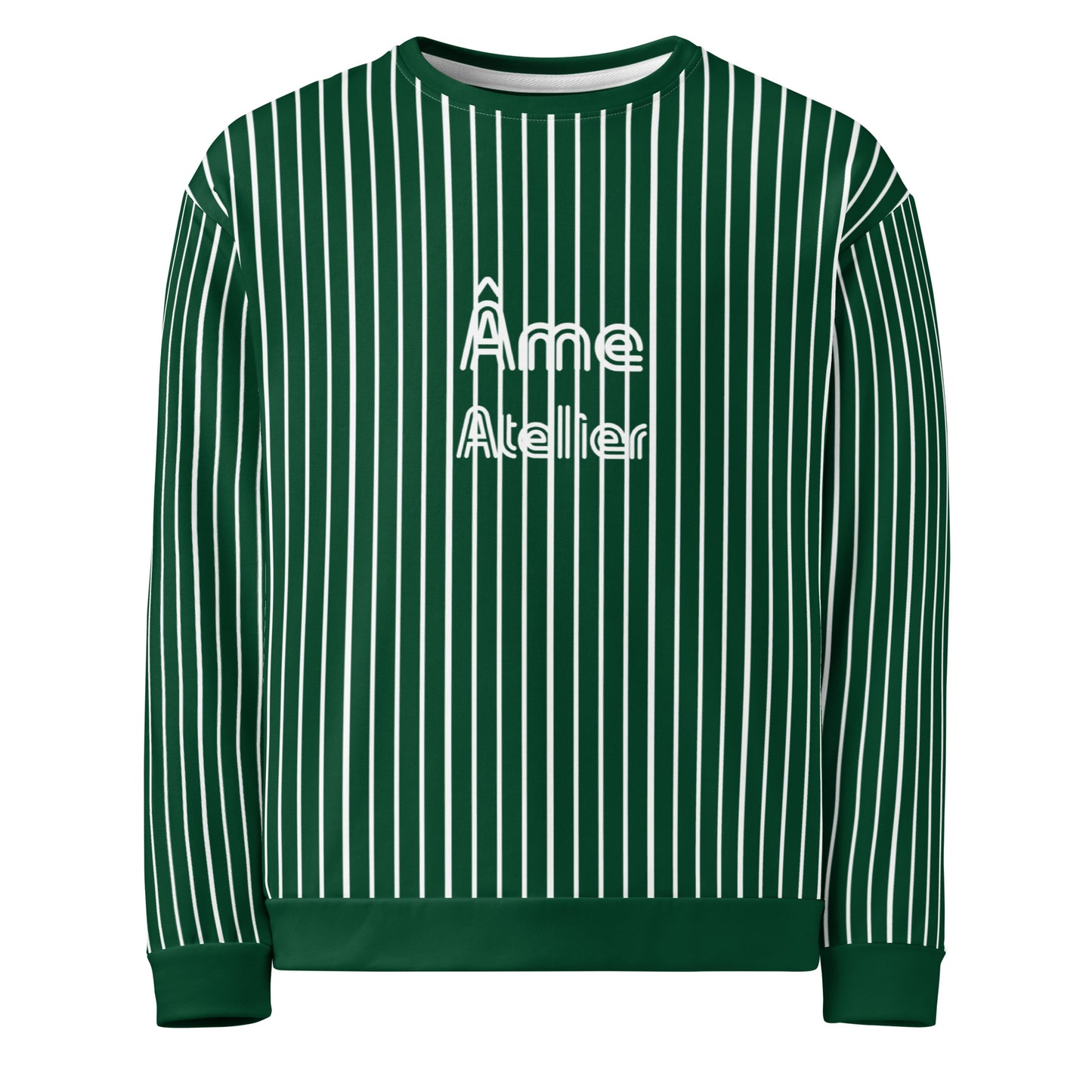Front view of Le Rayé striped sweatshirt in abyss green