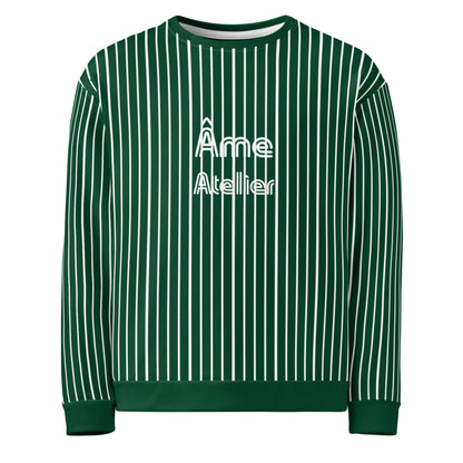 Front view of Le Rayé striped sweatshirt in abyss green