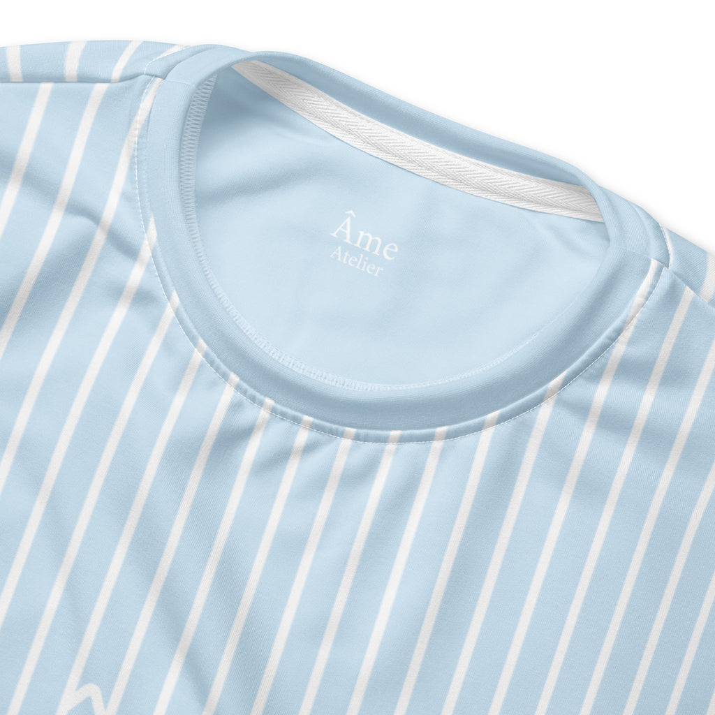 Close up of Le Rayé striped sweatshirt in frozen blue