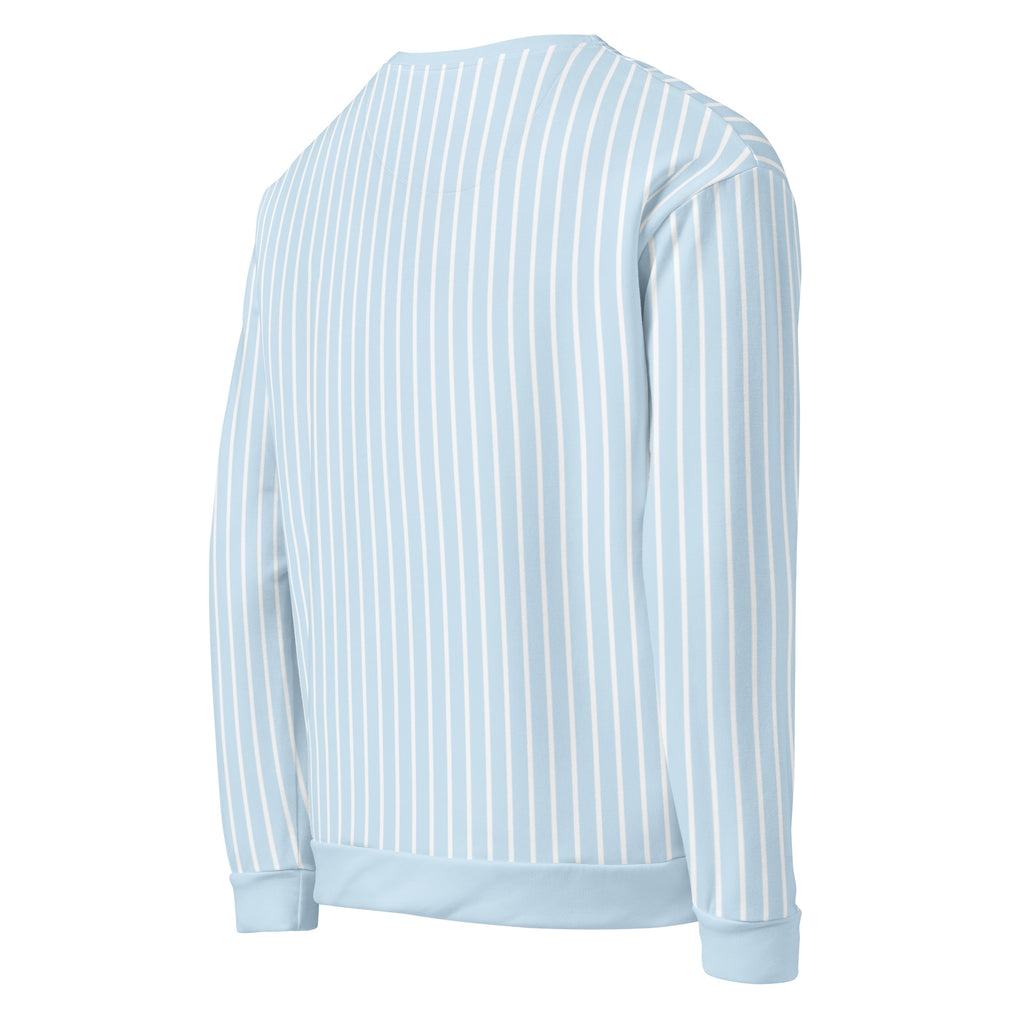 Side view of Le Rayé striped sweatshirt in frozen blue