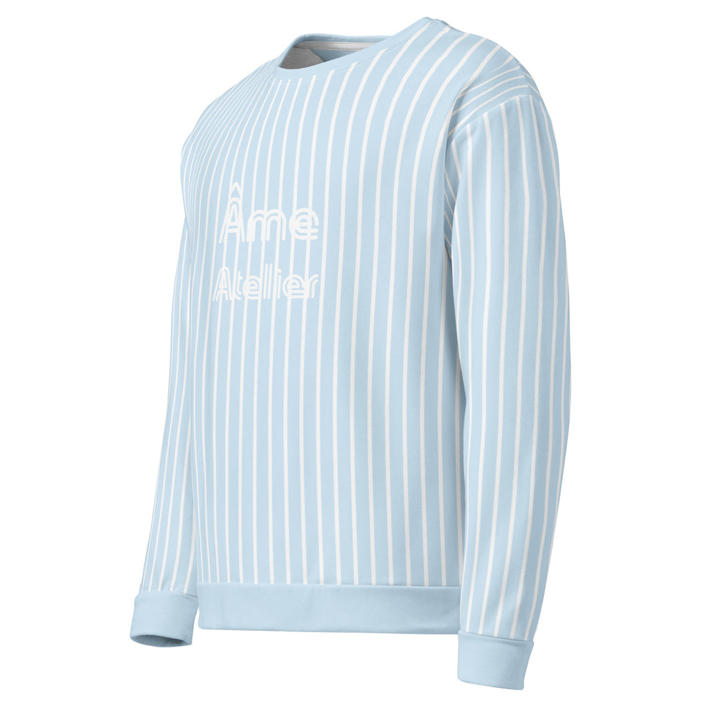 Side view of Le Rayé striped sweatshirt in frozen blue