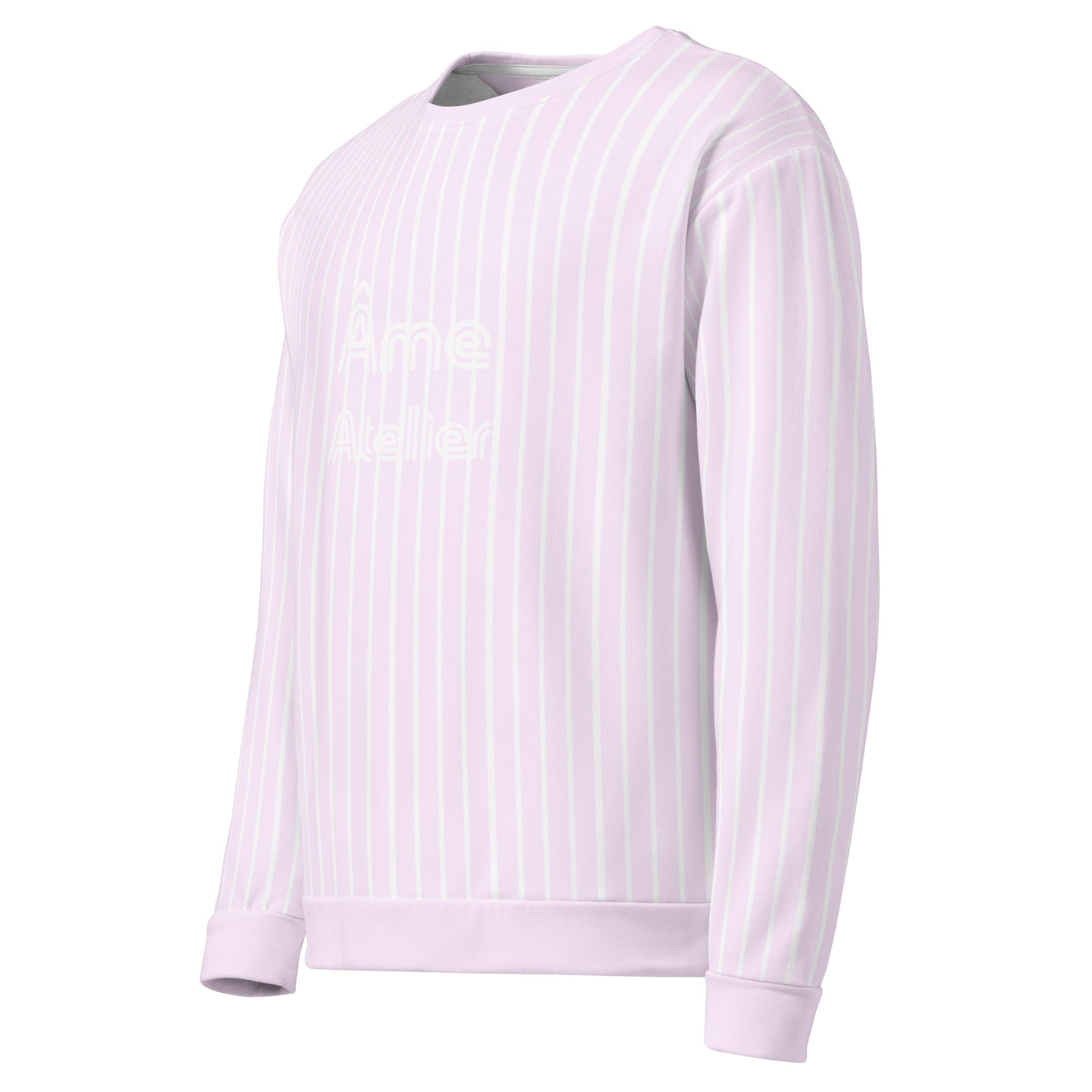 Side view of Le Rayé striped sweatshirt in powder pink