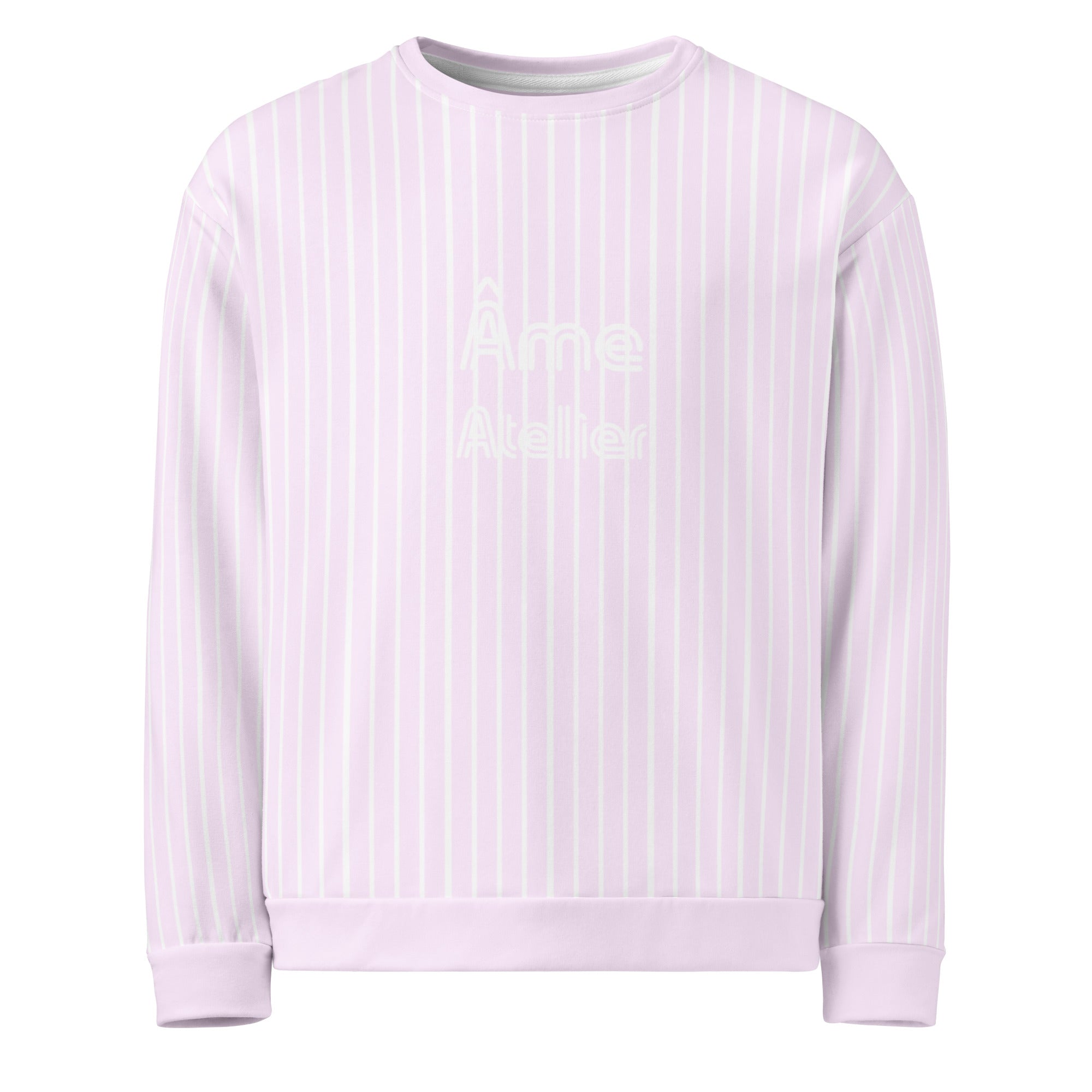 Front view of Le Rayé striped sweatshirt in powder pink