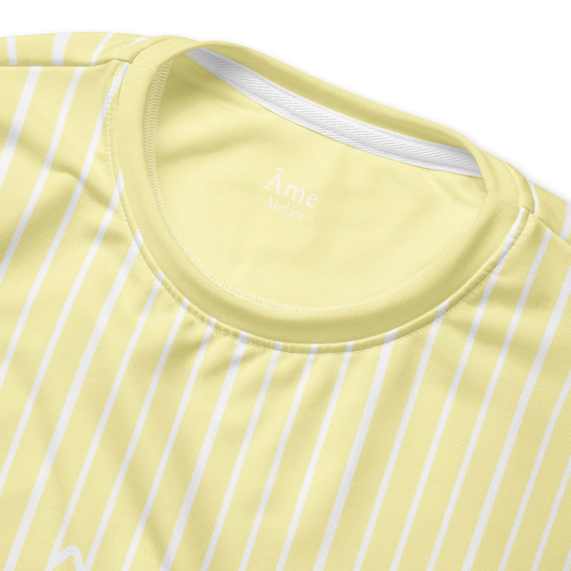 Close up of Le Rayé striped sweatshirt in soft yellow