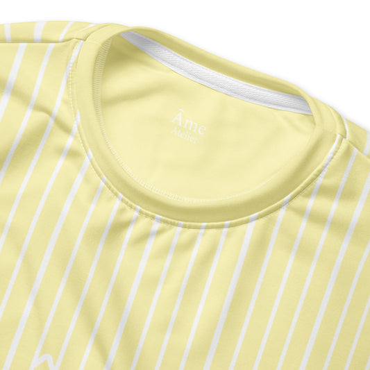 Close up of Le Rayé striped sweatshirt in soft yellow