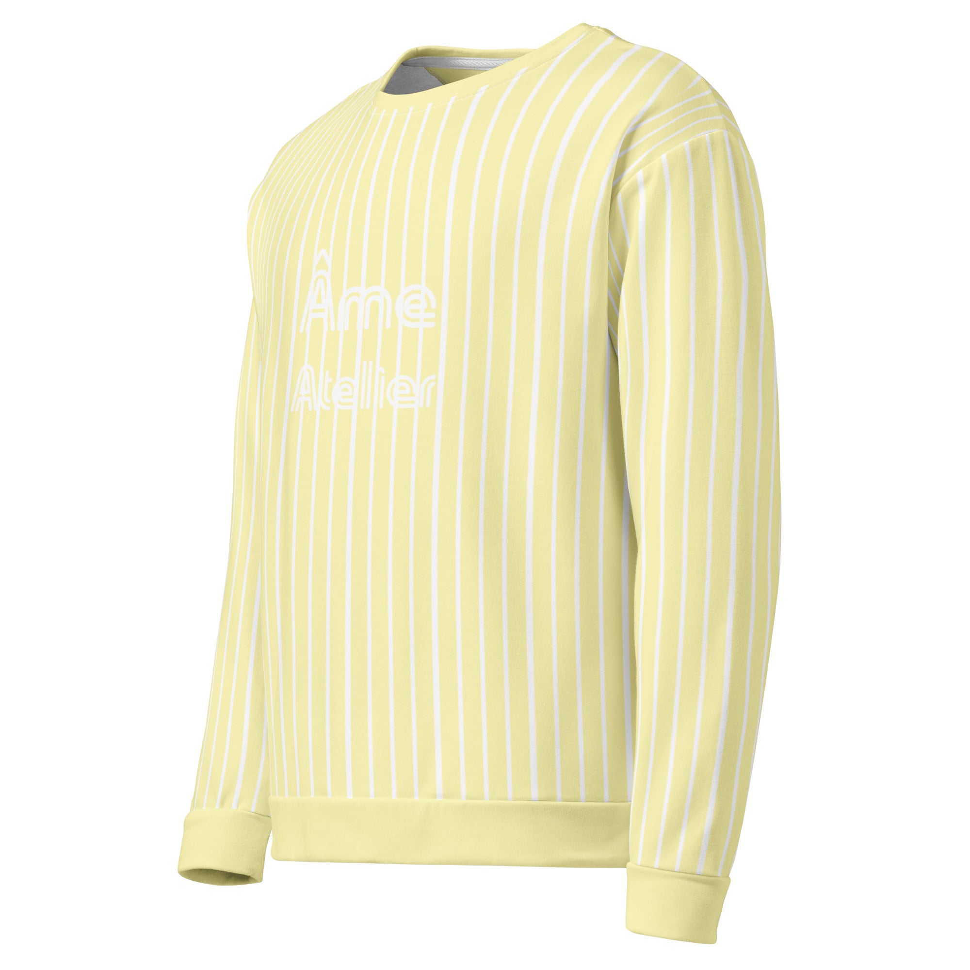 Side view of Le Rayé striped sweatshirt in soft yellow