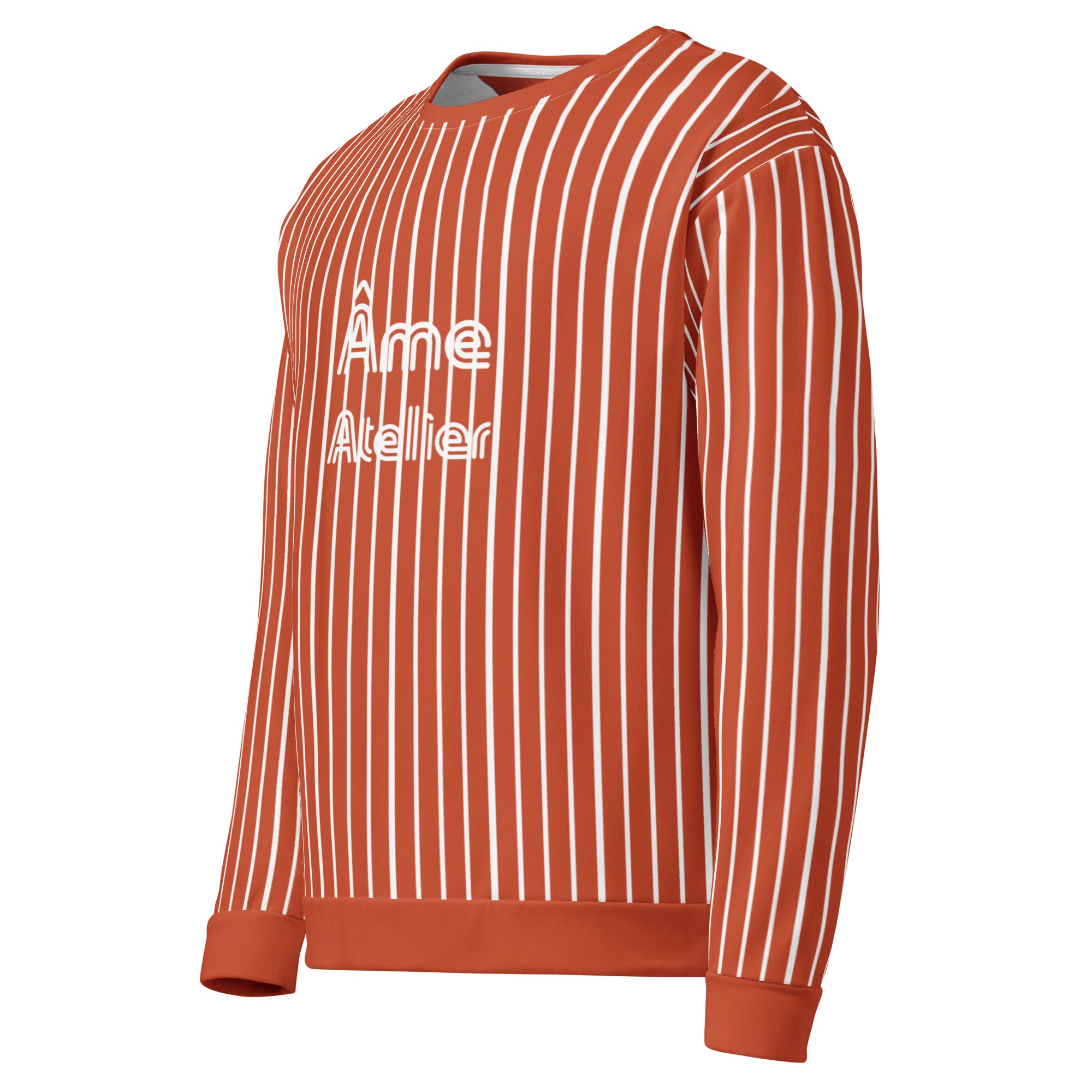 Side view of Le Rayé striped sweatshirt in terracotta