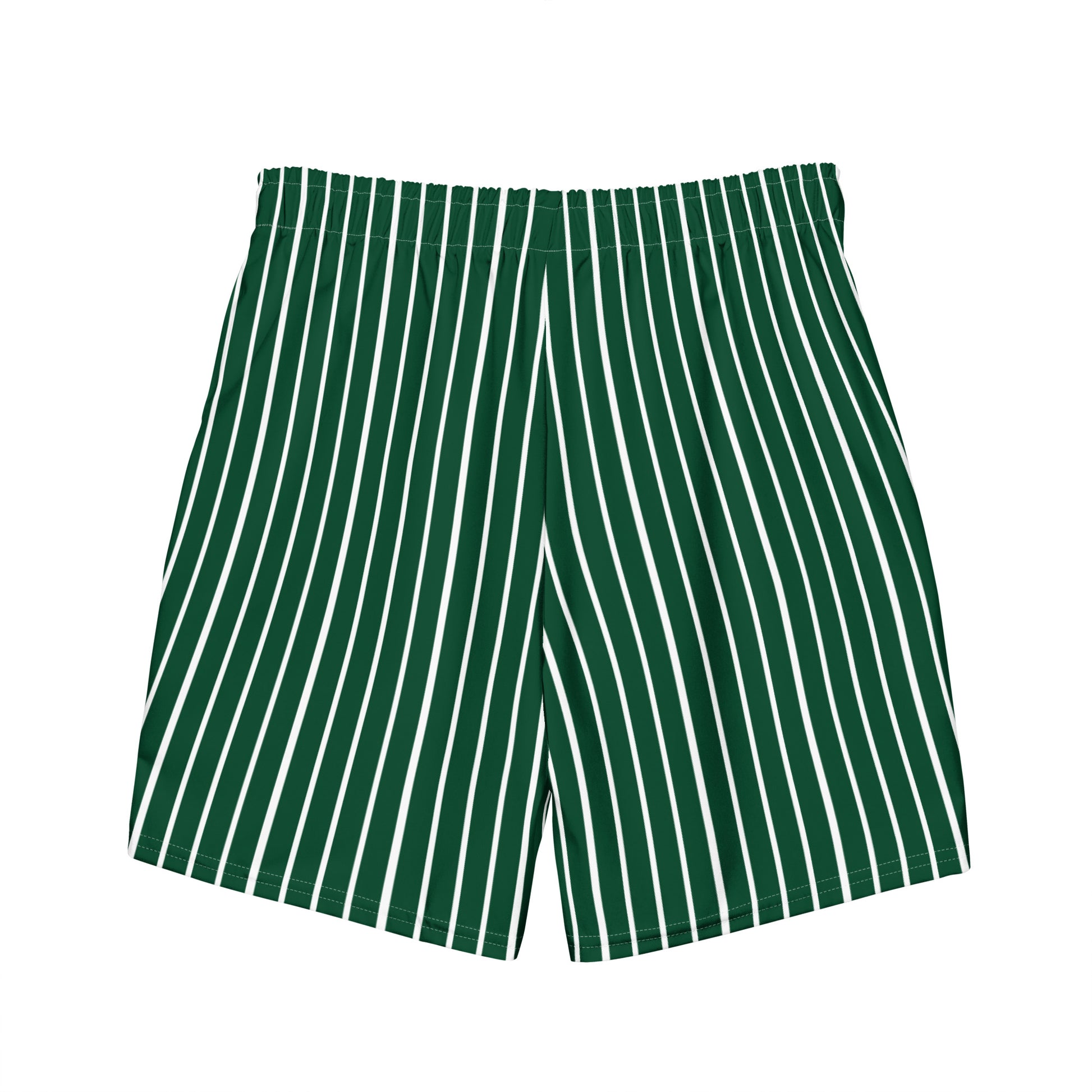 Back view of Le Rayé striped swimming shorts in abyss green