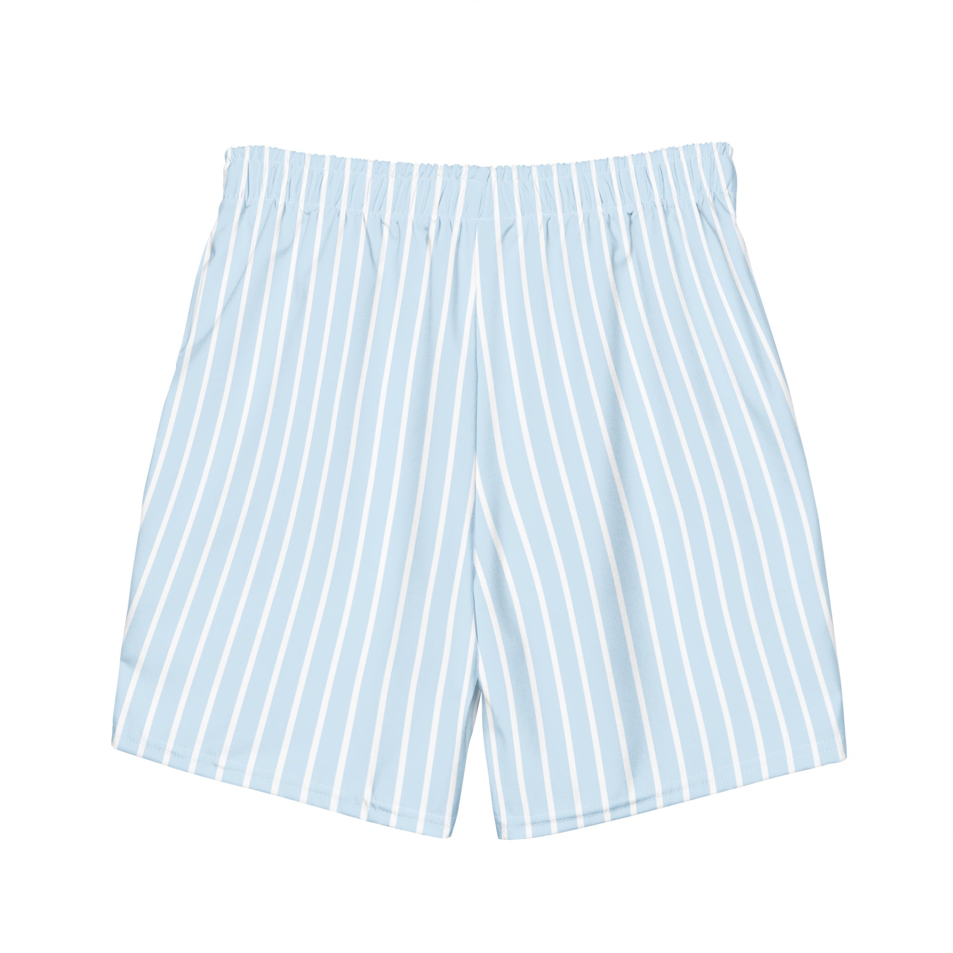 Back view of Le Rayé striped swimming shorts in frozen blue