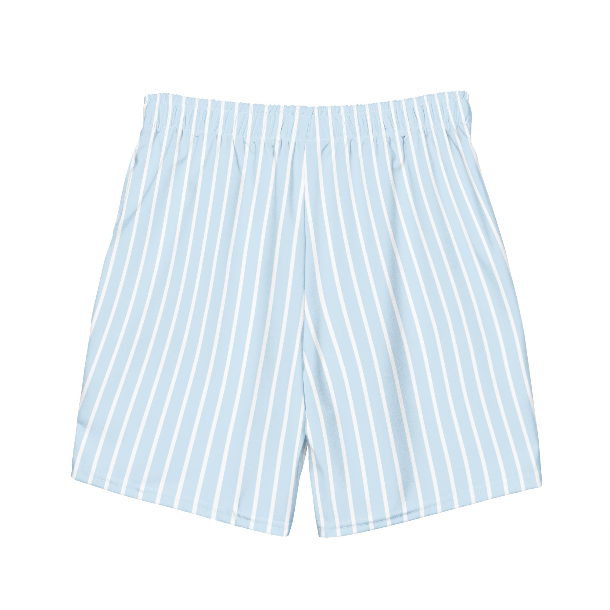 Back view of Le Rayé striped swimming shorts in frozen blue