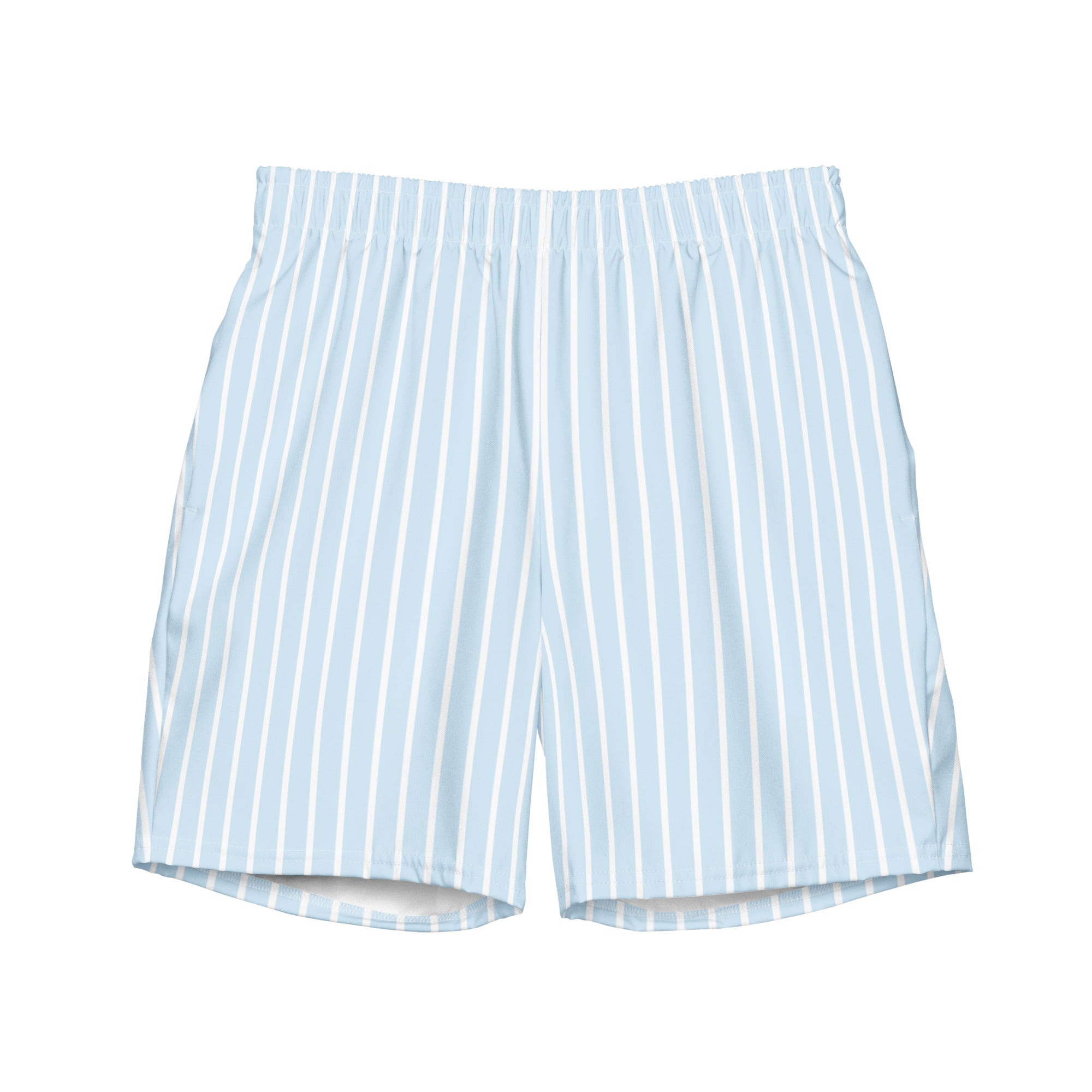 Front view of Le Rayé striped swimming shorts in frozen blue