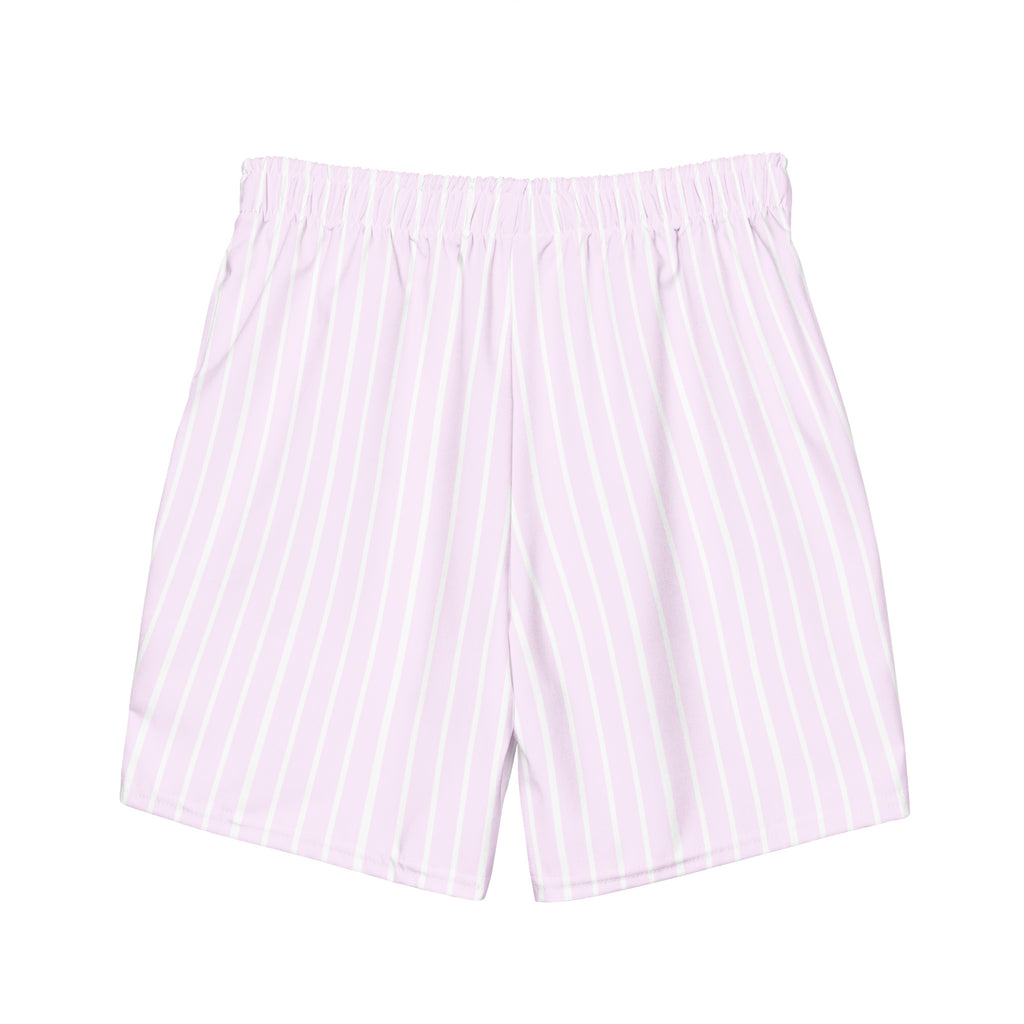 Back view of Le Rayé striped swimming shorts in powder pink