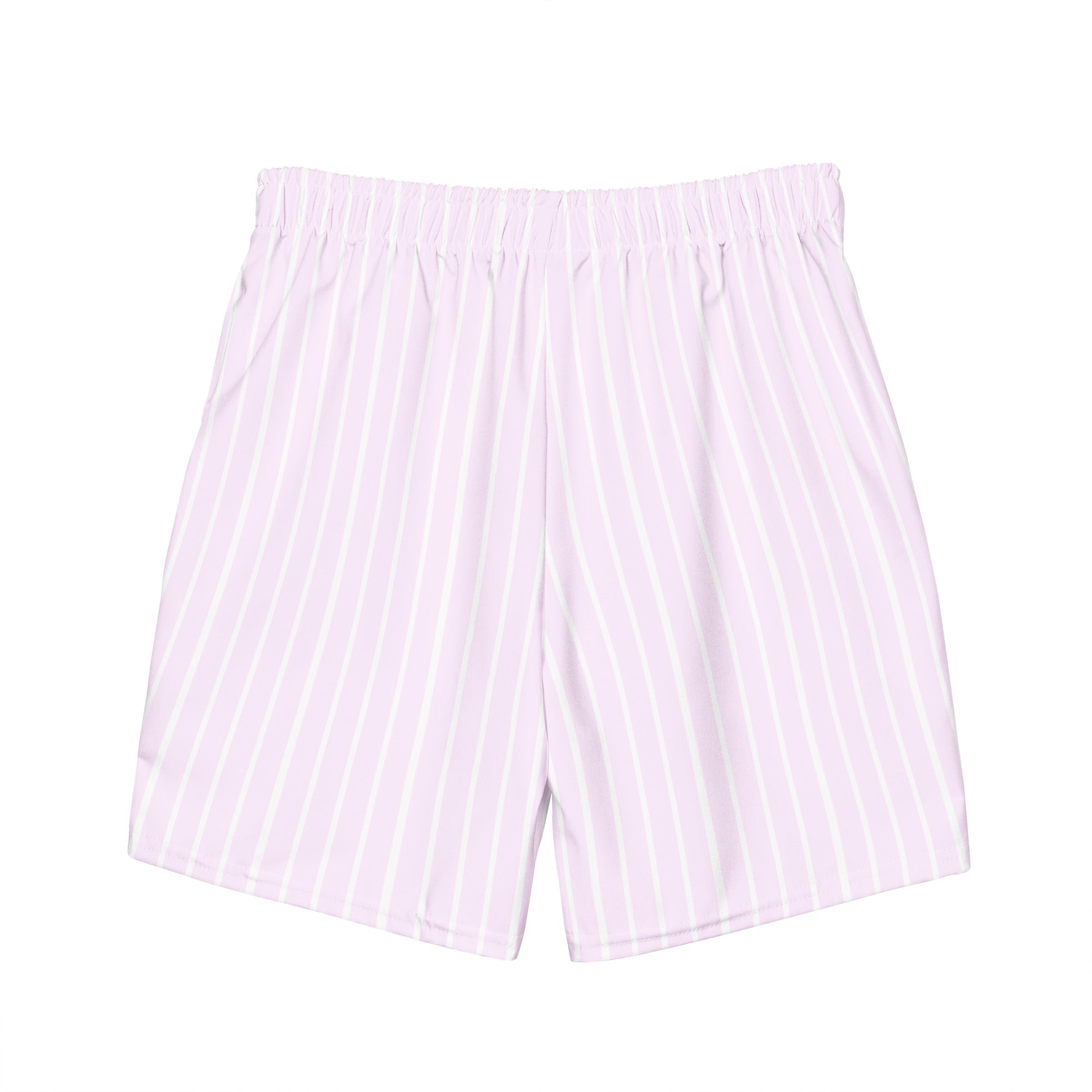 Back view of Le Rayé striped swimming shorts in powder pink