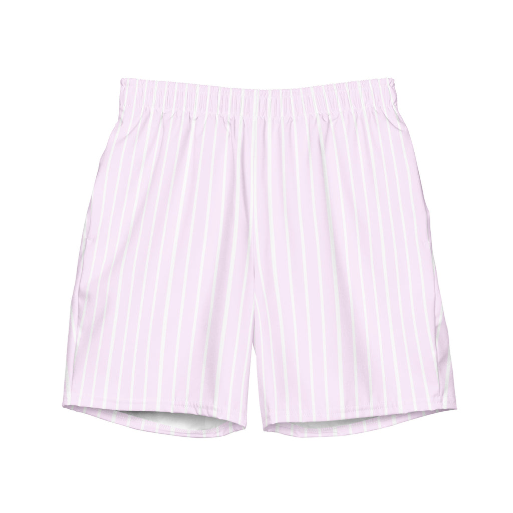 Front view of Le Rayé striped swimming shorts in powder pink