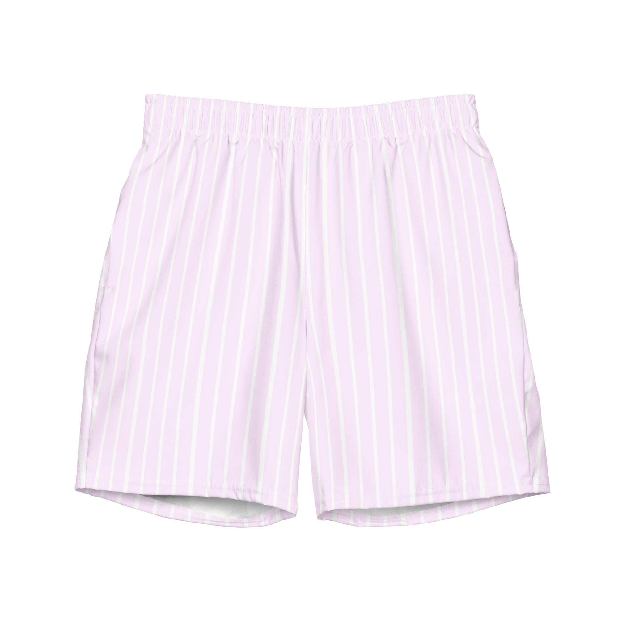 Front view of Le Rayé striped swimming shorts in powder pink
