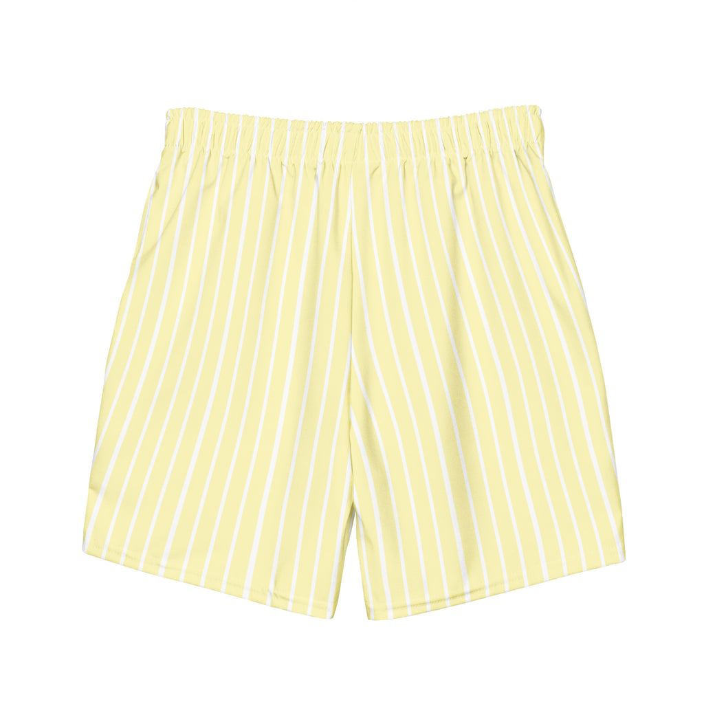 Back view of Le Rayé striped swimming shorts in soft yellow