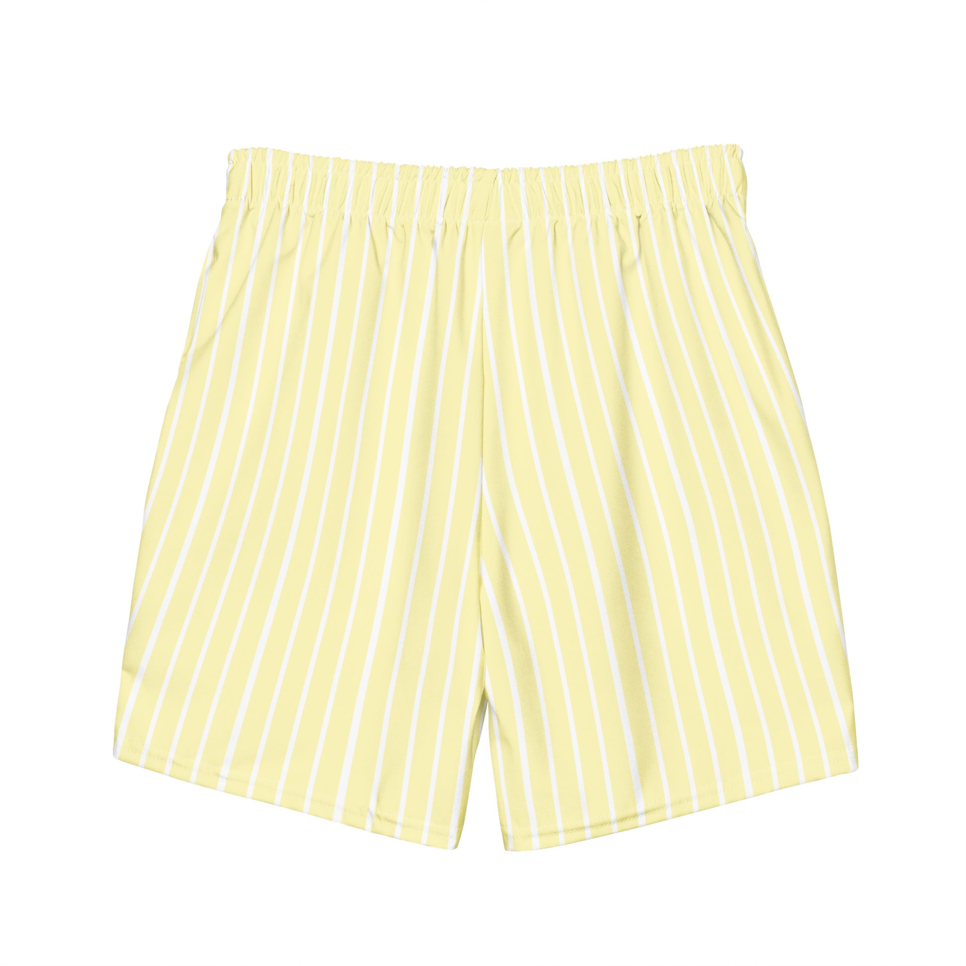 Back view of Le Rayé striped swimming shorts in soft yellow