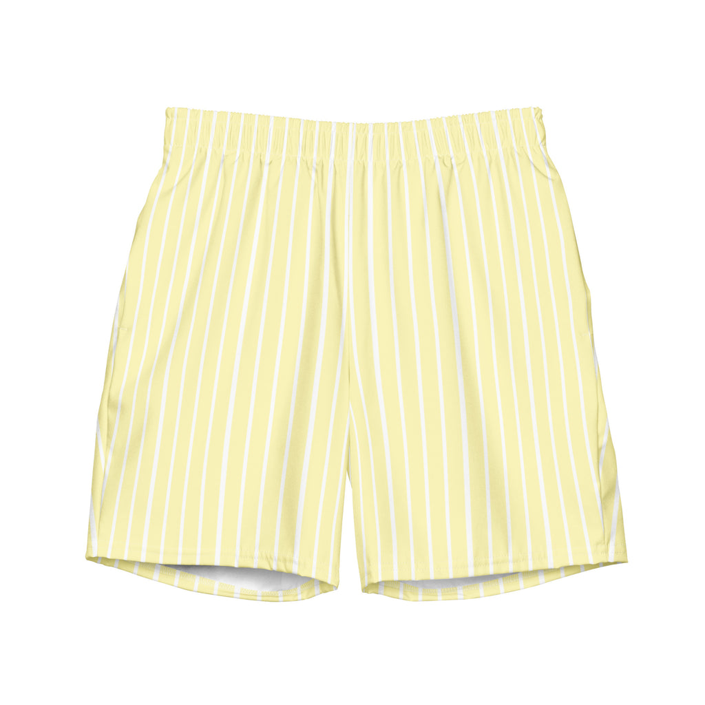 Front view of Le Rayé striped swimming shorts in soft yellow