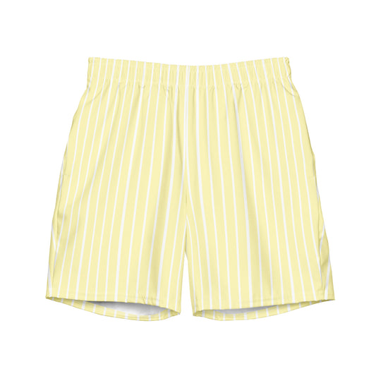 Front view of Le Rayé striped swimming shorts in soft yellow