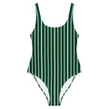 Front view of Le Rayé striped swimsuit  in abyss green