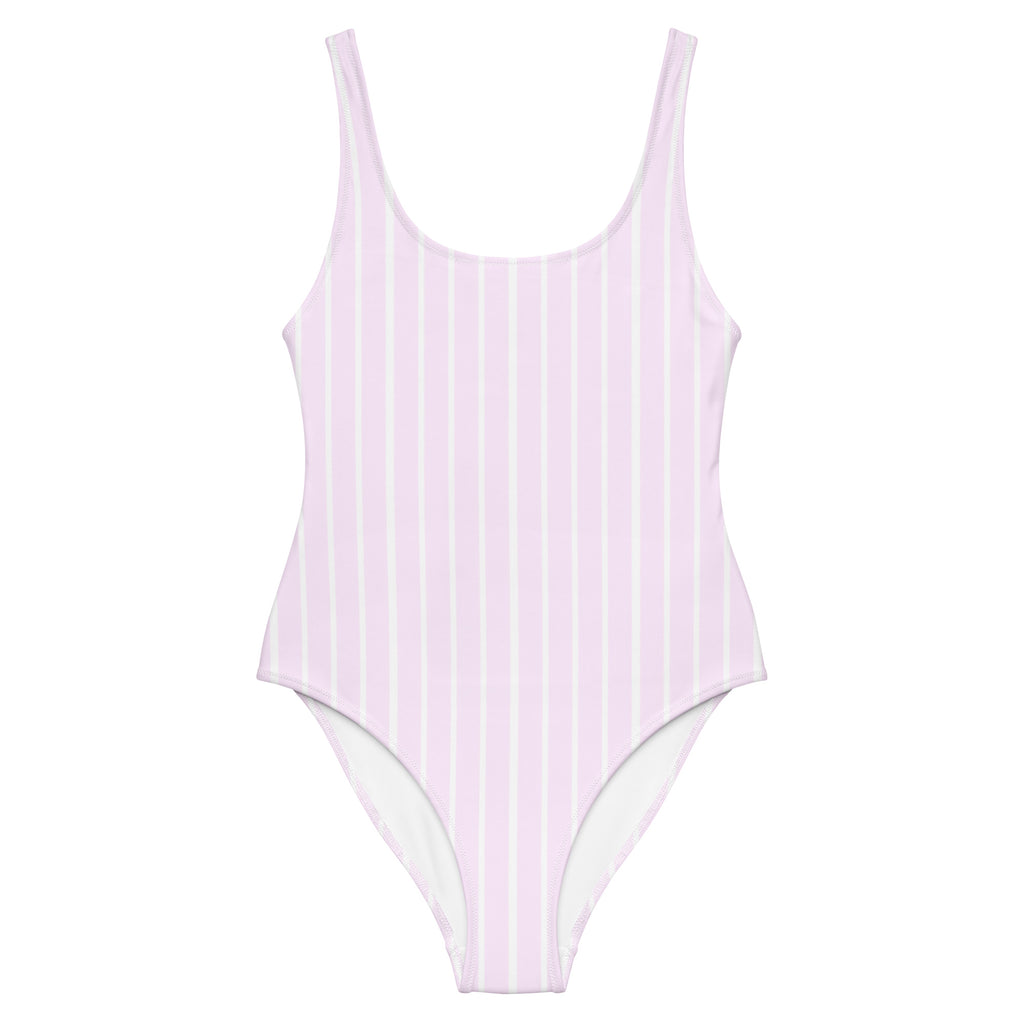 Front view of Le Rayé striped swimsuit in powder pink