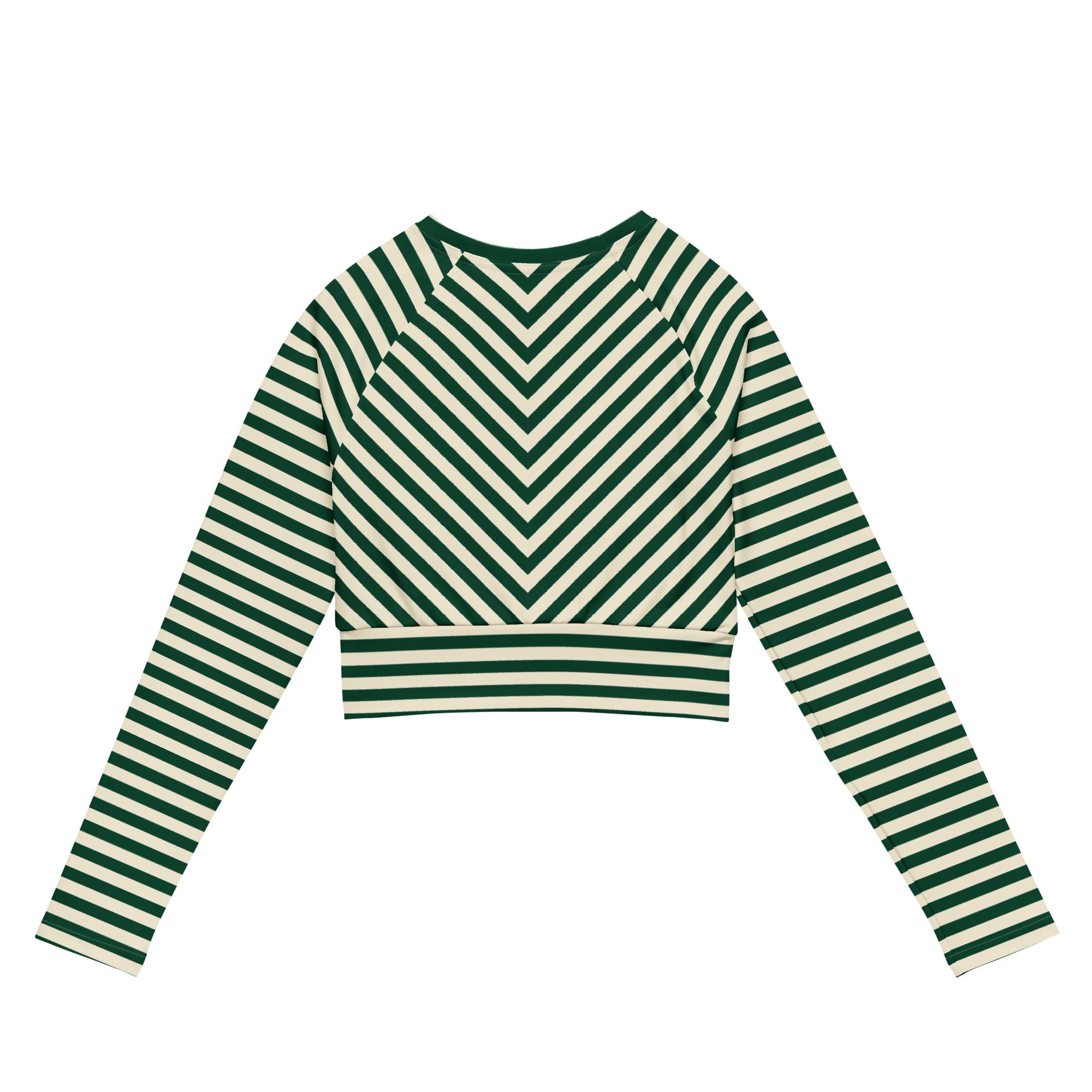 Back view of L'hypnotique striped crop top in abyss green