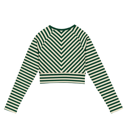 Back view of L'hypnotique striped crop top in abyss green