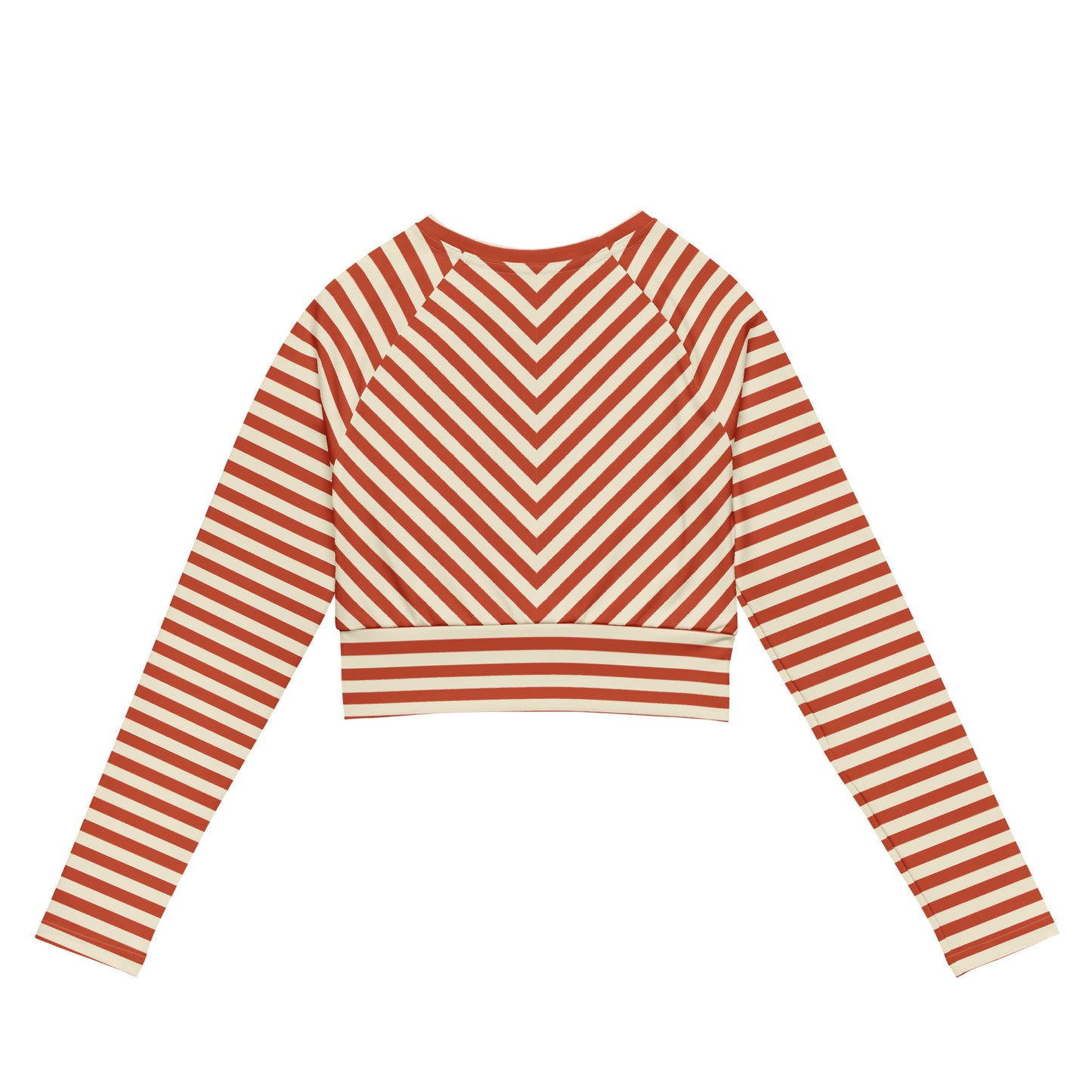 Back view of L'hypnotique striped crop top in terracotta
