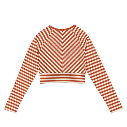 Back view of L'hypnotique striped crop top in terracotta