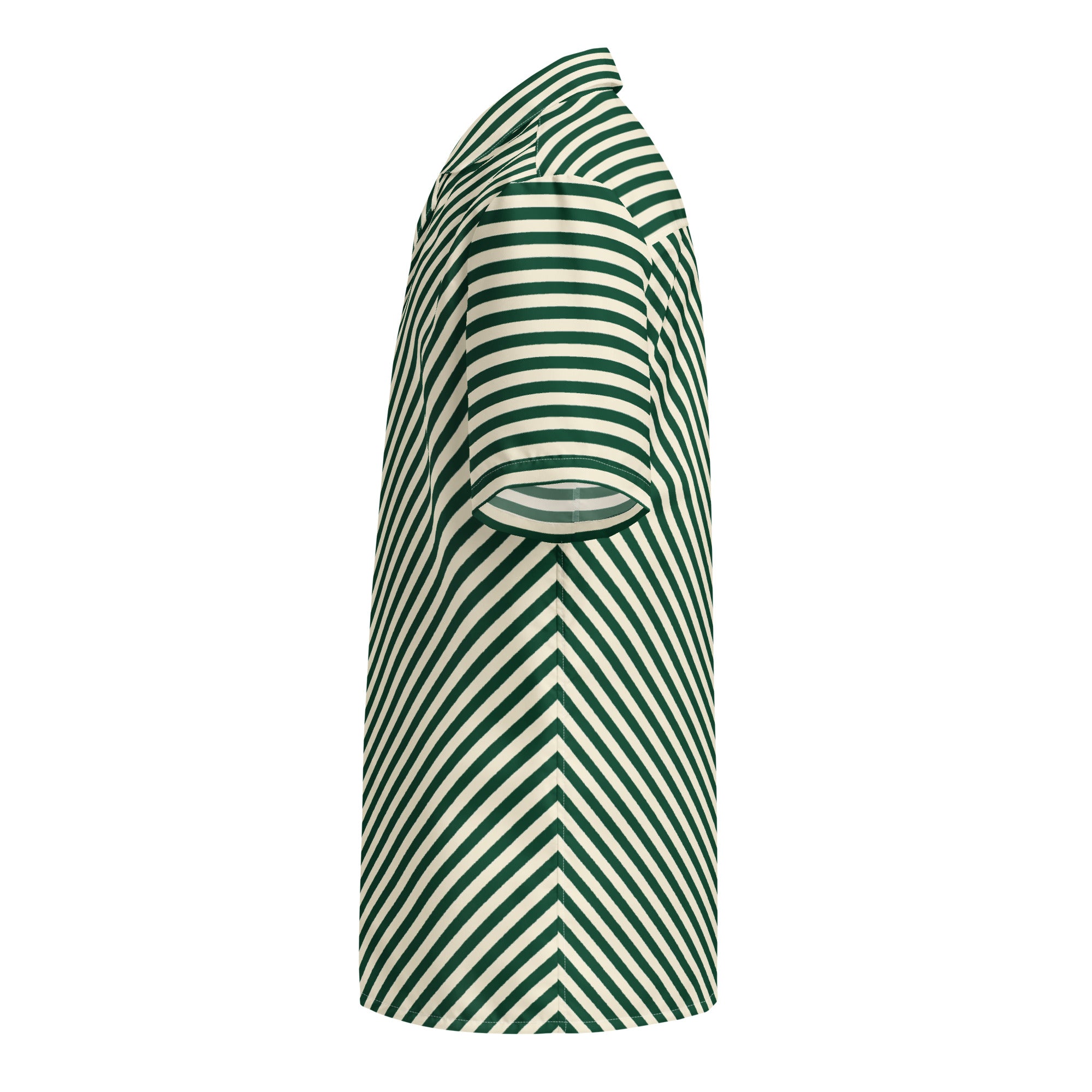 Side view of L'hypnotique striped shirt in abyss green