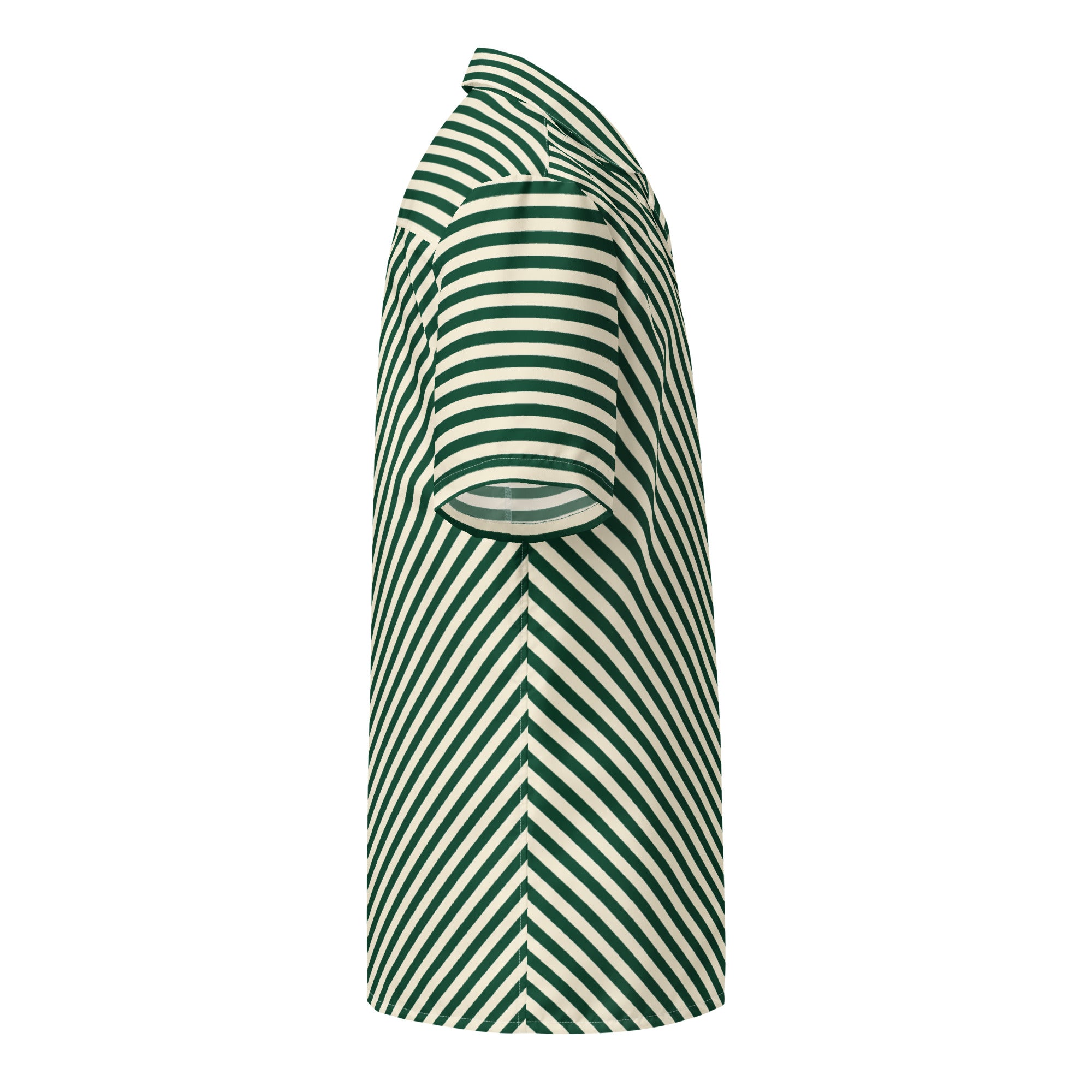 Side view of L'hypnotique striped shirt in abyss green
